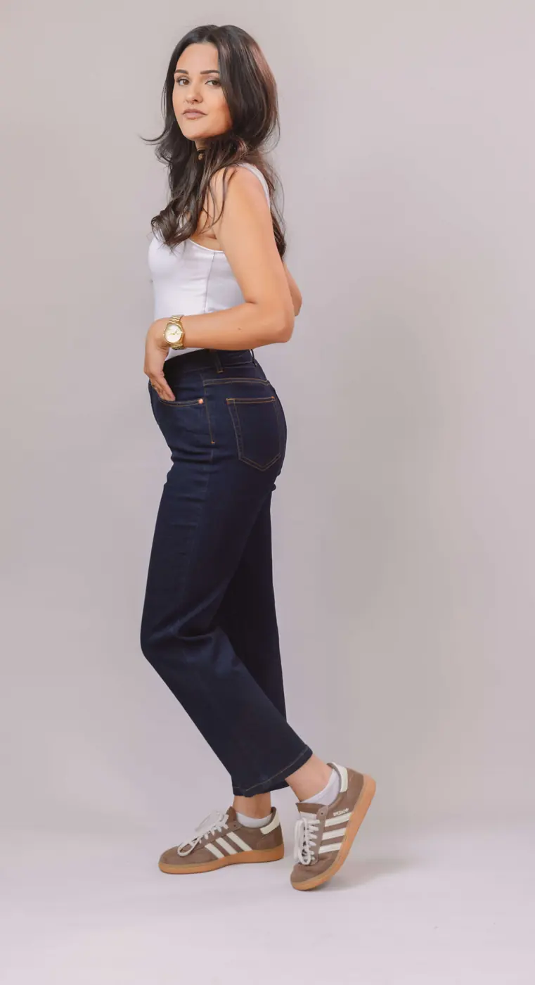 Petite Straight Ankle Jeans – Dark Blue — detailfoto 6