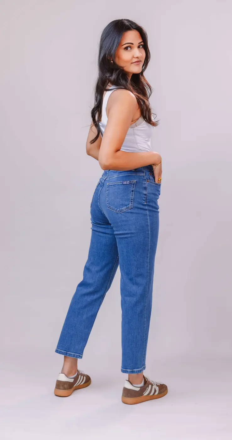 Petite Straight Ankle Jeans – Mid Blue — detailfoto 3