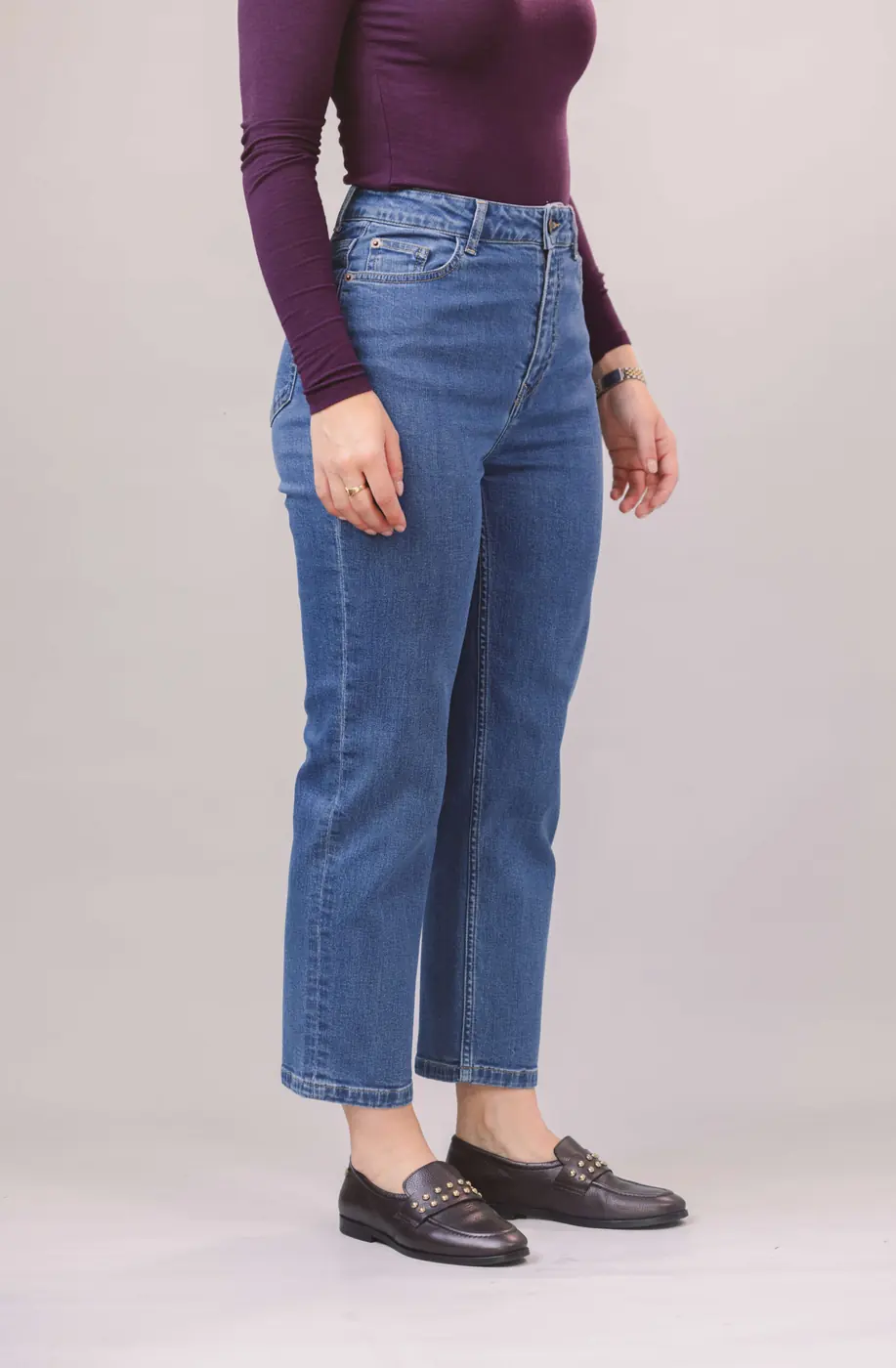 Petite Straight Ankle Jeans – Mid Blue — detailfoto 5