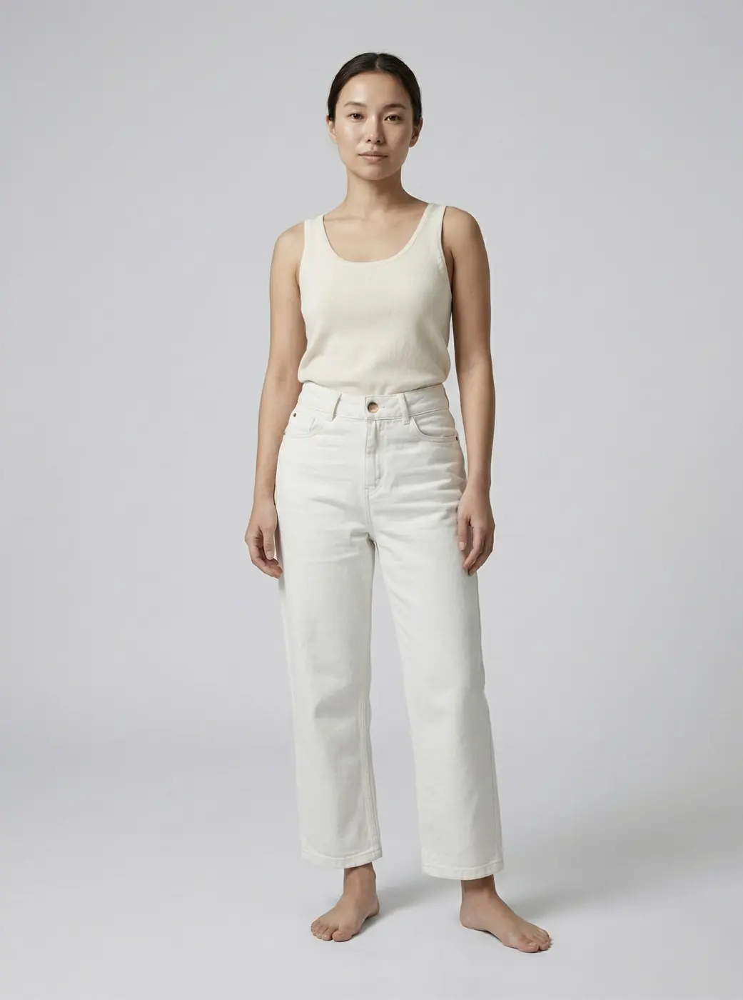 Petite Straight Ankle Jeans – Off-white (Cloud Dancer) — detailfoto 3