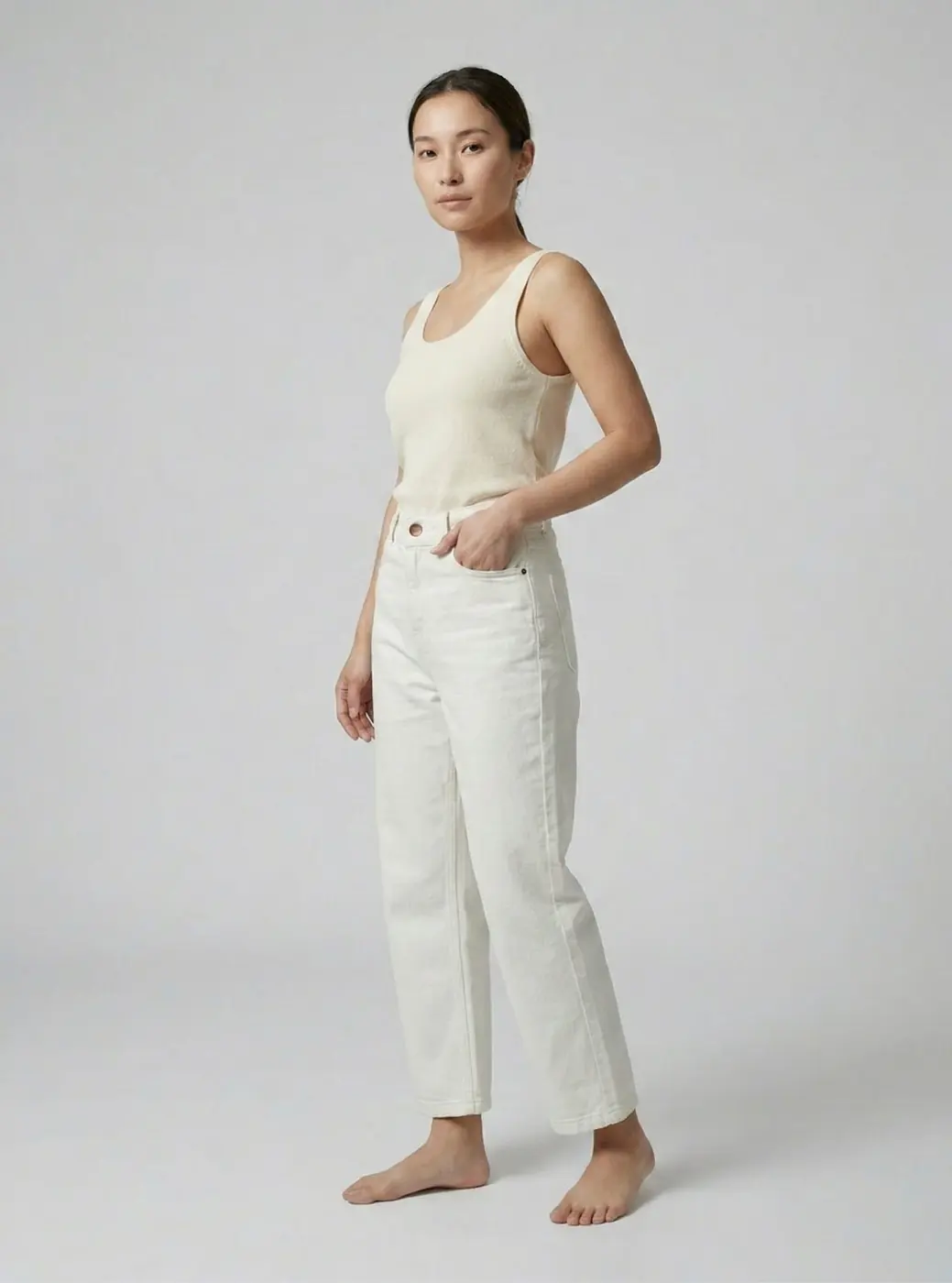 Petite Straight Ankle Jeans – Off-white (Cloud Dancer) — detailfoto 4
