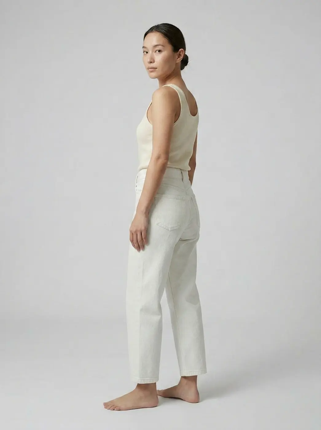 Petite Straight Ankle Jeans – Off-white (Cloud Dancer) — detailfoto 5