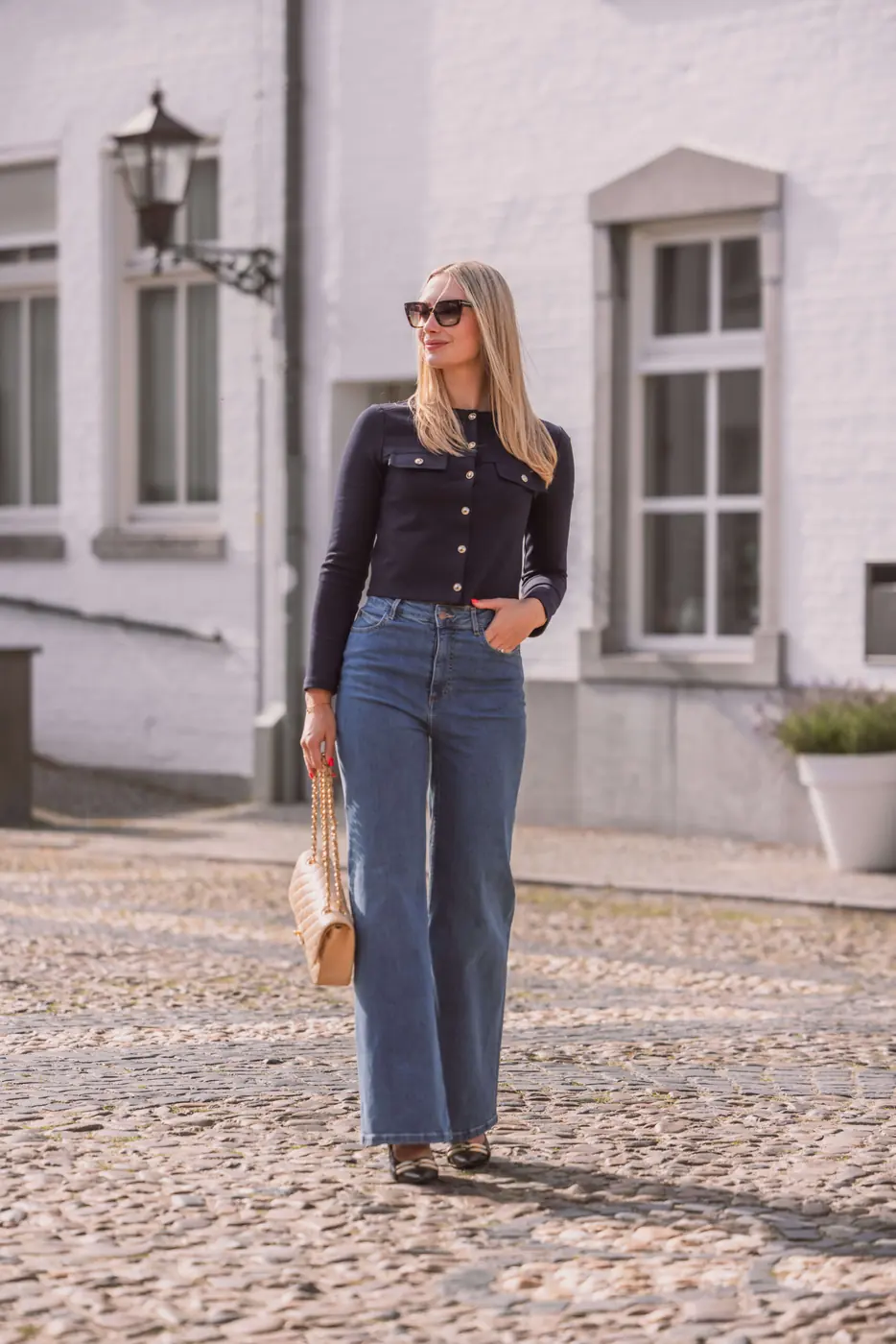 Petite Wide Leg Jeans – Mid Blue — detailfoto 3