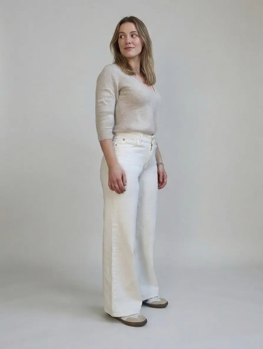 Petite Wide Leg Jeans – Off-white (Cloud Dancer) — detailfoto 4