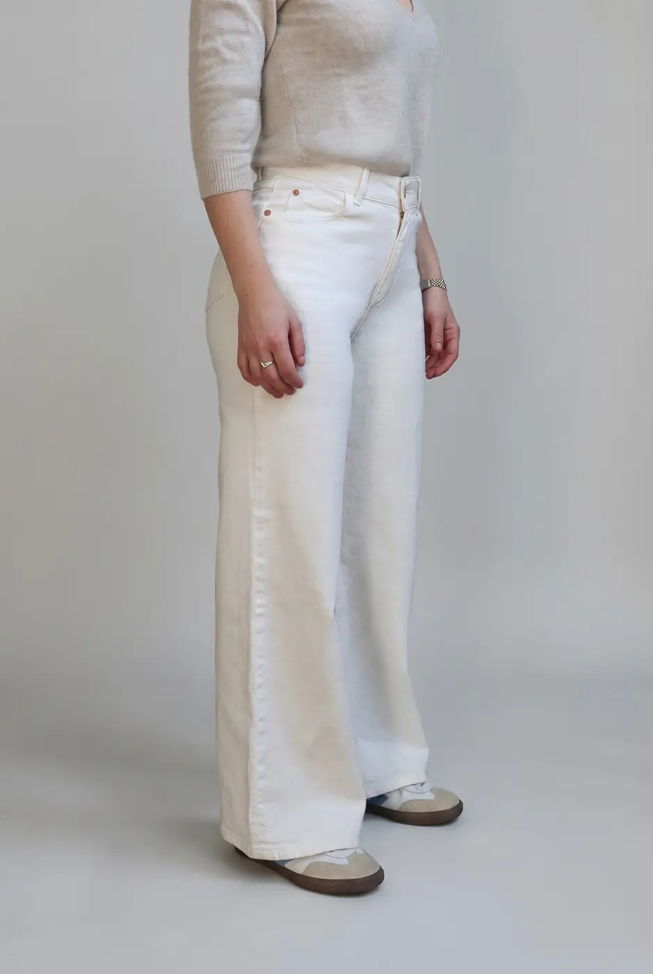 Petite Wide Leg Jeans – Off-white (Cloud Dancer) — detailfoto 6